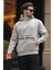 Boyalı Gri Kapüşonlu Baskılı Cep Detaylı Sweatshirt E7076 2