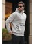 Boyalı Gri Kapüşonlu Baskılı Cep Detaylı Sweatshirt E7076 3