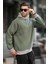 Haki Renk Bloklu Kapüşonlu Sweatshirt 7073 1