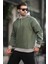 Haki Renk Bloklu Kapüşonlu Sweatshirt 7073 2