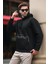 Siyah Kapüşonlu Baskılı Cep Detaylı Sweatshirt E7076 2