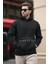 Siyah Kapüşonlu Baskılı Cep Detaylı Sweatshirt E7076 3