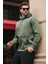 Haki Kapüşonlu Baskılı Cep Detaylı Sweatshirt E7076 1