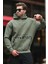 Haki Kapüşonlu Baskılı Cep Detaylı Sweatshirt E7076 3