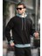 Siyah Renk Bloklu Kapüşonlu Sweatshirt 7073 1