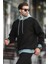 Siyah Renk Bloklu Kapüşonlu Sweatshirt 7073 2