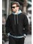 Siyah Renk Bloklu Kapüşonlu Sweatshirt 7073 3