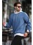 Indigo Renk Bloklu Kapüşonlu Sweatshirt 7073 1