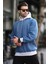 Indigo Renk Bloklu Kapüşonlu Sweatshirt 7073 2