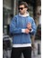Indigo Renk Bloklu Kapüşonlu Sweatshirt 7073 3