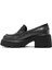 Kadın Siyah Kalın Topuklu Deri Maskülen Loafer 24WFD201018 4