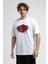 Rockefella Beyaz Bisiklet Yaka Baskılı Oversize Erkek Tshirt 1