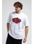 Rockefella Beyaz Bisiklet Yaka Baskılı Oversize Erkek Tshirt 2