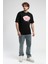 Rockefella Siyah Bisiklet Yaka Baskılı Oversize Erkek Tshirt 2