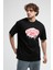 Rockefella Siyah Bisiklet Yaka Baskılı Oversize Erkek Tshirt 4