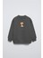 Füme Bisiklet Yaka Gözlüklü Ayıcık Baskılı Oversize Çocuk Sweatshirt 1