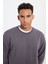 Erkek Koyu Gri Standart Fit Normal Kesim Bisiklet Yaka 3 Iplik Pamuklu Sweatshirt 4