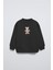 Siyah Çocuk Çiçekli Ayıcık Baskılı Bisiklet Yaka Oversize Sweatshirt 1