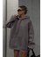 Gri Yumuşacık Kumaşlı Oversize Fit Ici Polarlı Basic Kapüşonlu Sweatshirt Hoodie 2