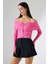 Omzu Açık Katlamalı Triko Crop Bluz 1