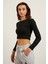 Kadın Siyah Kaşkorse Crop Uzun Kollu Body 1