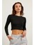 Kadın Siyah Kaşkorse Crop Uzun Kollu Body 2