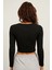 Kadın Siyah Kaşkorse Crop Uzun Kollu Body 3
