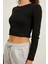 Kadın Siyah Kaşkorse Crop Uzun Kollu Body 5