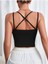U Yaka Çapraz Askılı Siyah Renk Omzu Sırtı Açık Kolsuz Likralı Fit Crop Top Bluz 2