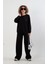 Siyah O Yaka Triko Detay Modal Sweatshirt Pantolon Takım 2