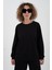 Siyah O Yaka Triko Detay Modal Sweatshirt Pantolon Takım 3