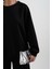 Siyah O Yaka Triko Detay Modal Sweatshirt Pantolon Takım 5