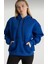 Mavi Renkli Kapüşonlu Kanguru Cepli Sweatshirt 3