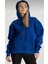 Mavi Renkli Kapüşonlu Kanguru Cepli Sweatshirt 4
