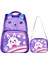 Mor Tavşan Baskılı, Su Geçirmez, Ortopedik Sırt Özellikli, Ilkokul Çantası + Beslenme Çantası 1
