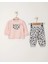 Pamuklu Nakışlı Sweat Patiksiz Alt 2li Pembe Bebe Takım 1