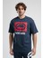 Ithaca Lacivert Bisiklet Yaka Nakışlı Oversize Erkek Tshirt 1