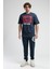 Ithaca Lacivert Bisiklet Yaka Nakışlı Oversize Erkek Tshirt 5