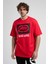 Ithaca Kırmızı Bisiklet Yaka Nakışlı Oversize Erkek Tshirt 1