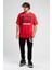 Ithaca Kırmızı Bisiklet Yaka Nakışlı Oversize Erkek Tshirt 3