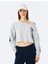 Arkası Baskılı Kayık Yaka Crop Oversize Sweatshirt 3