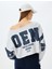 Arkası Baskılı Kayık Yaka Crop Oversize Sweatshirt 4