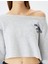 Arkası Baskılı Kayık Yaka Crop Oversize Sweatshirt 5