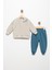 Erkek Bebek Nakışlı Gümüş Gri 9 Ay Pamuklu Şardonlu 3 Ip Sweatshırt Jogger Takım 1