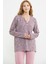 Yakası Düğmeli Leopar Kombinli Pijama Takım - Pembe 3