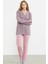 Yakası Düğmeli Leopar Kombinli Pijama Takım - Pembe 4