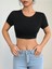 Bisiklet Yaka Siyah Renk Desensiz Sırtı Açık Fitilli Kısa Kol Likralı Fit Crop Top Bluz 2