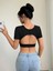 Bisiklet Yaka Siyah Renk Desensiz Sırtı Açık Fitilli Kısa Kol Likralı Fit Crop Top Bluz 5