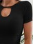 Ipli Bisiklet Yaka Siyah Renk Fitilli Kısa Kollu Slim Fit Crop Top Bluz 4