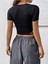 Balerin Yaka Siyah Renk Fitilli Kısa Kollu Slim Fit Crop Top Bluz 2